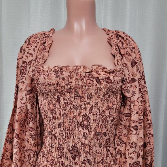 Free People Smock It To Me Mini Dress Women's Size XS Pullover Apricot Combo NWT - Picture 5 of 11